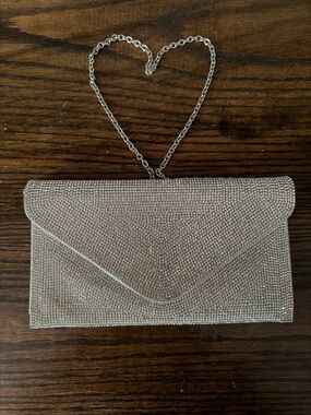 Sparkling Silver Rhinestone Envelope Clutch with Chain